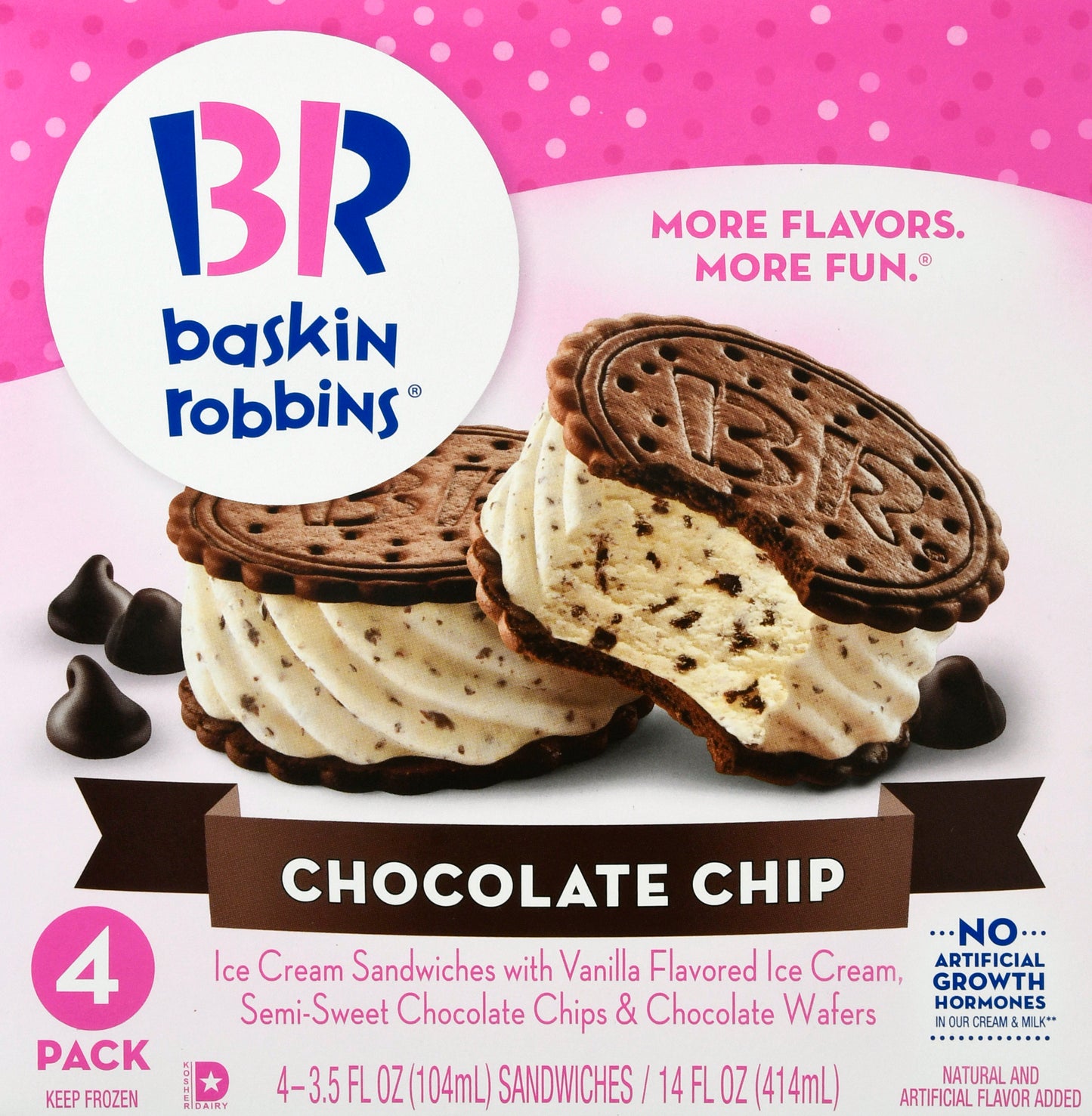 Baskin Robbins 4 Pack Chocolate Chip Ice Cream Sandwiches 4 ea