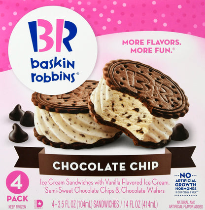 Baskin Robbins 4 Pack Chocolate Chip Ice Cream Sandwiches 4 ea