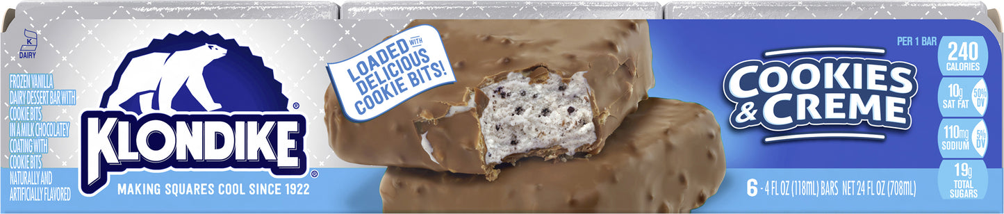 Klondike Cookies & Creme Ice Cream Bars 6 bars 4 fl oz Wrapper 6 ea Box