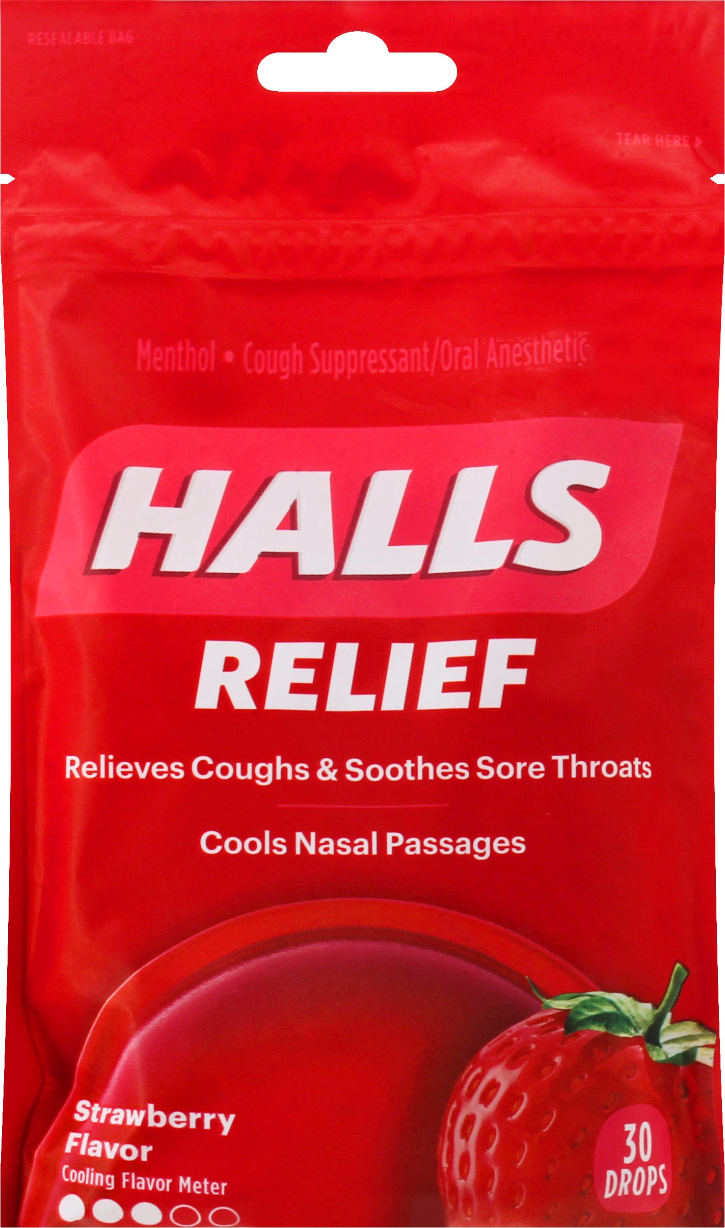 Halls Relief Strawberry Flavor Cough Suppressant/Oral Anesthetic 30 ea