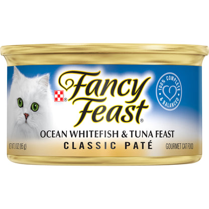 Purina Fancy Feast Grain Free Pate Wet Cat Food, Classic Pate Ocean Whitefish & Tuna Feast - 3 oz. C