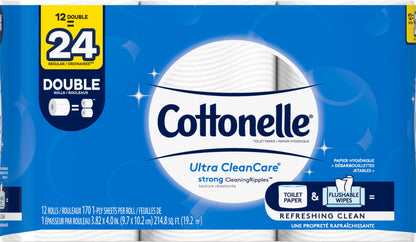 Cottonelle Ultra CleanCare Double Roll 1-Ply Toilet Paper 12 ea