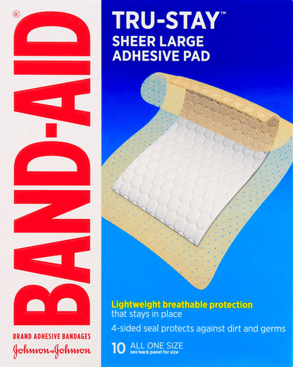 Band-Aid Tru-Stay All One Size Sheer Large Adhesive Pad 10 ea