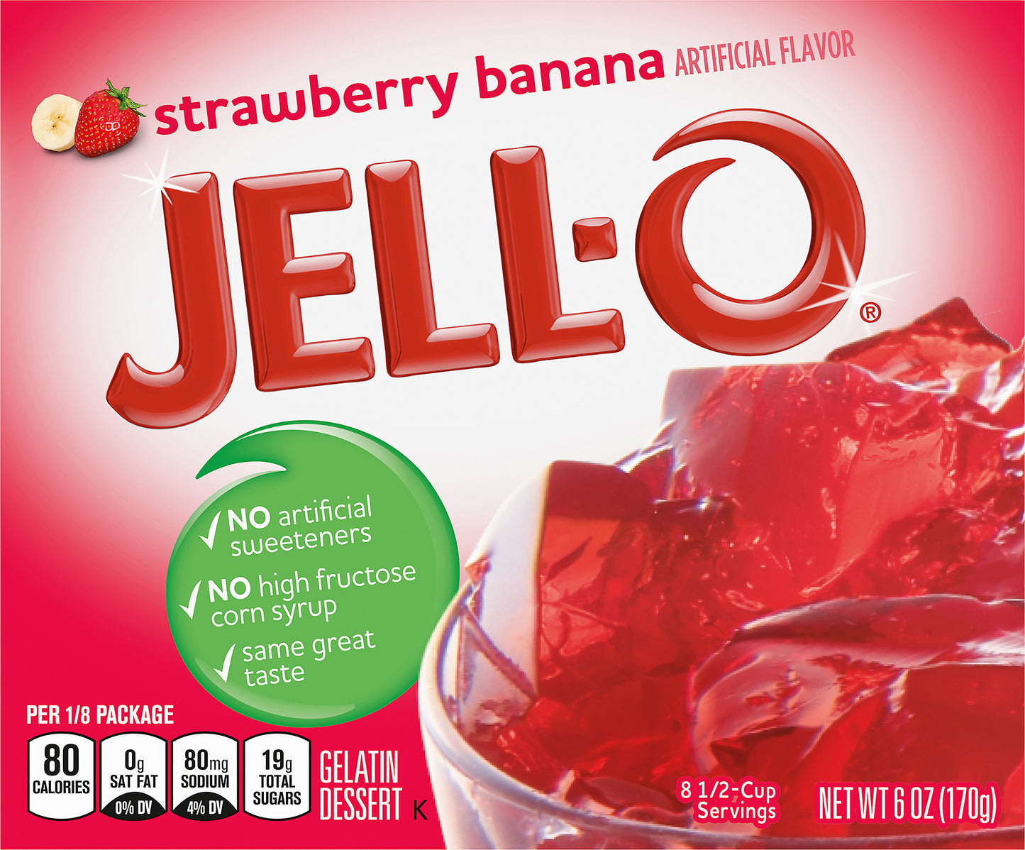 Jell-O Strawberry Banana Gelatin Dessert Mix, 6 oz Box