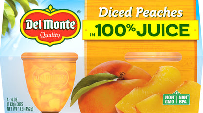 Del Monte 4 Pack Diced Peaches In 100% Juice 4 cups 4 oz 4 ea Sleeve