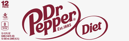 Diet Dr Pepper Soda, 12 fl oz cans, 12 pack