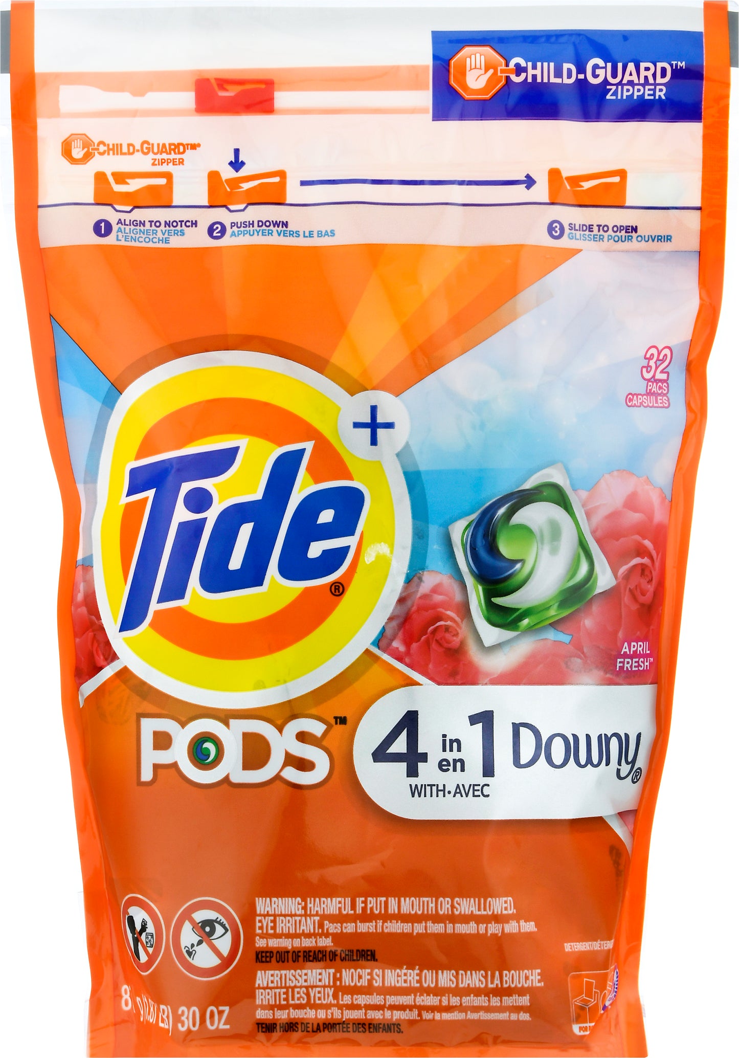 Tide + Pods Pacs 4 in 1 with Downy April Fresh Detergent 32 ea