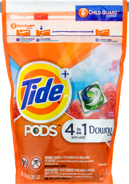 Tide + Pods Pacs 4 in 1 with Downy April Fresh Detergent 32 ea