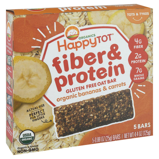 HappyTot Organics Fiber & Protein Tots & Tykes Bananas & Carrots Oat Bar 5 - 0.88 oz Bars
