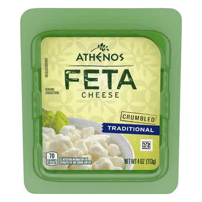 Athenos Feta Cheese Crumbles, Traditional Feta Cheese, 4 oz Blister Packed