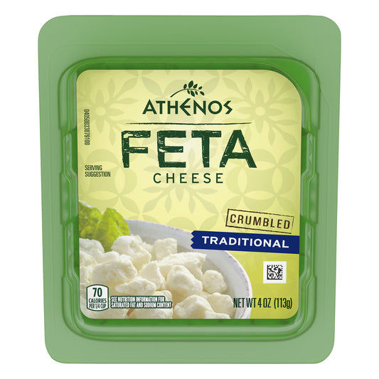 Athenos Feta Cheese Crumbles, Traditional Feta Cheese, 4 oz Blister Packed