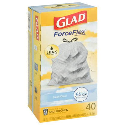 Glad ForceFlex Tall Kitchen Fresh Clean Drawstring Bags 40 ea