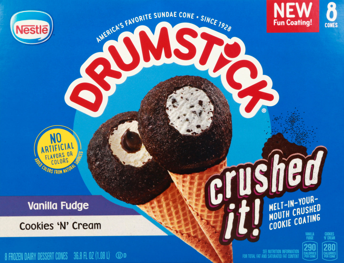 Drumstick Frozen Dairy Vanilla Fudge/Cookies 'N' Cream Dessert Cones 8 ea
