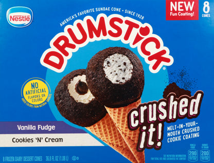 Drumstick Frozen Dairy Vanilla Fudge/Cookies 'N' Cream Dessert Cones 8 ea