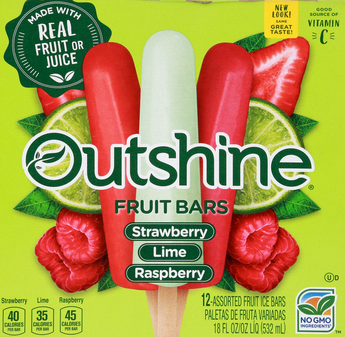 Outshine Assorted Strawberry/Lime/Raspberry Fruit Bars 12 ea