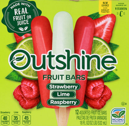 Outshine Assorted Strawberry/Lime/Raspberry Fruit Bars 12 ea