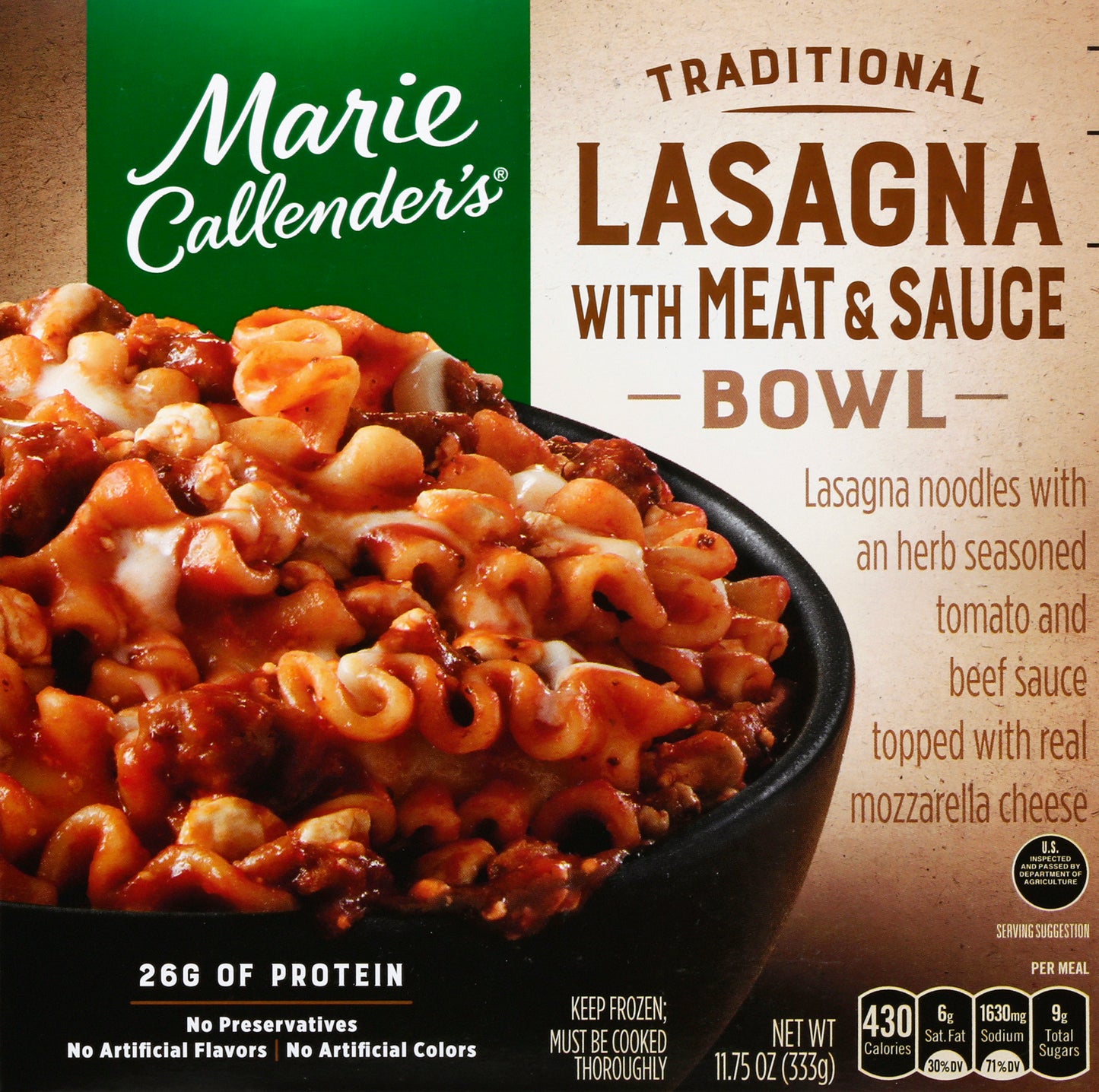 MARIE CALLENDERS Traditional Lasagna with Meat & Sauce Bowl 11.75 oz