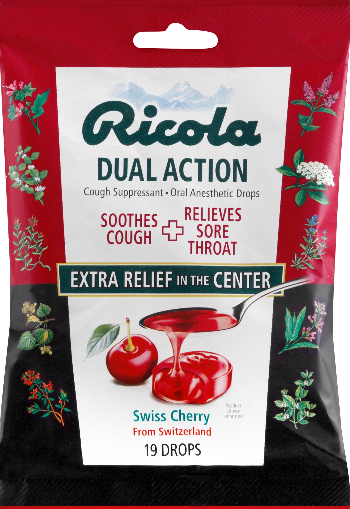 Ricola Dual Action Drops Swiss Cherry Cough Suppressant Drops 19 ea