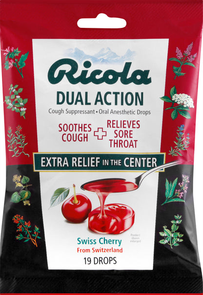 Ricola Dual Action Drops Swiss Cherry Cough Suppressant Drops 19 ea