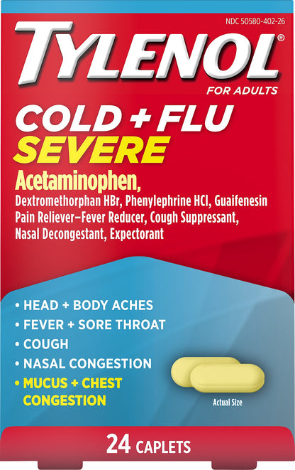 Tylenol Caplets for Adults Cold + Flu Severe 24 ea