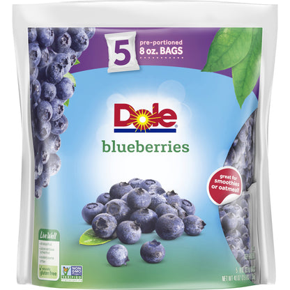 DOLE Frozen Blueberries, 40 Ounce Bag with 5 Pre-Portioned Packets
