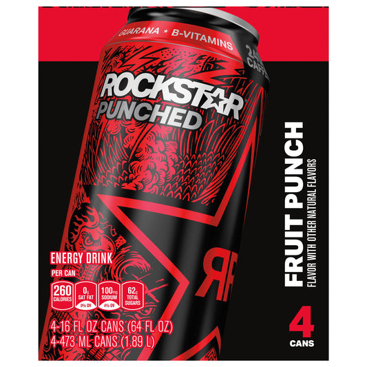 Rockstar Punched Fruit Punch Flavor Energy Drink  16 Fl Oz 4 Count Cans