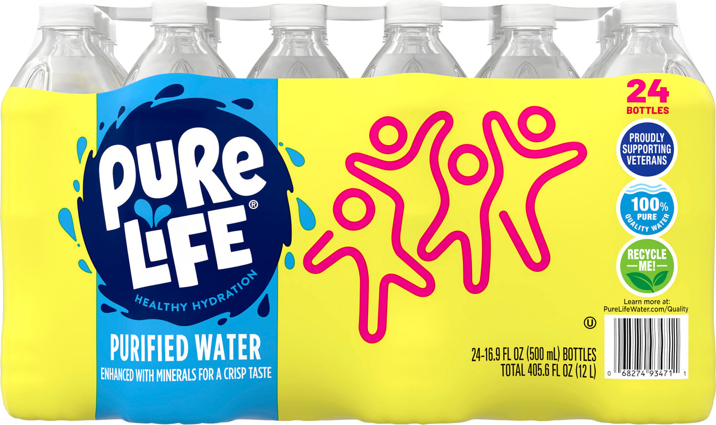 Pure Life Purified Water, 16.9 Fl Oz, Plastic Bottled Water (24 Pack)