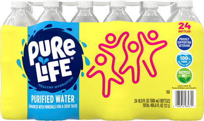 Pure Life Purified Water, 16.9 Fl Oz, Plastic Bottled Water (24 Pack)
