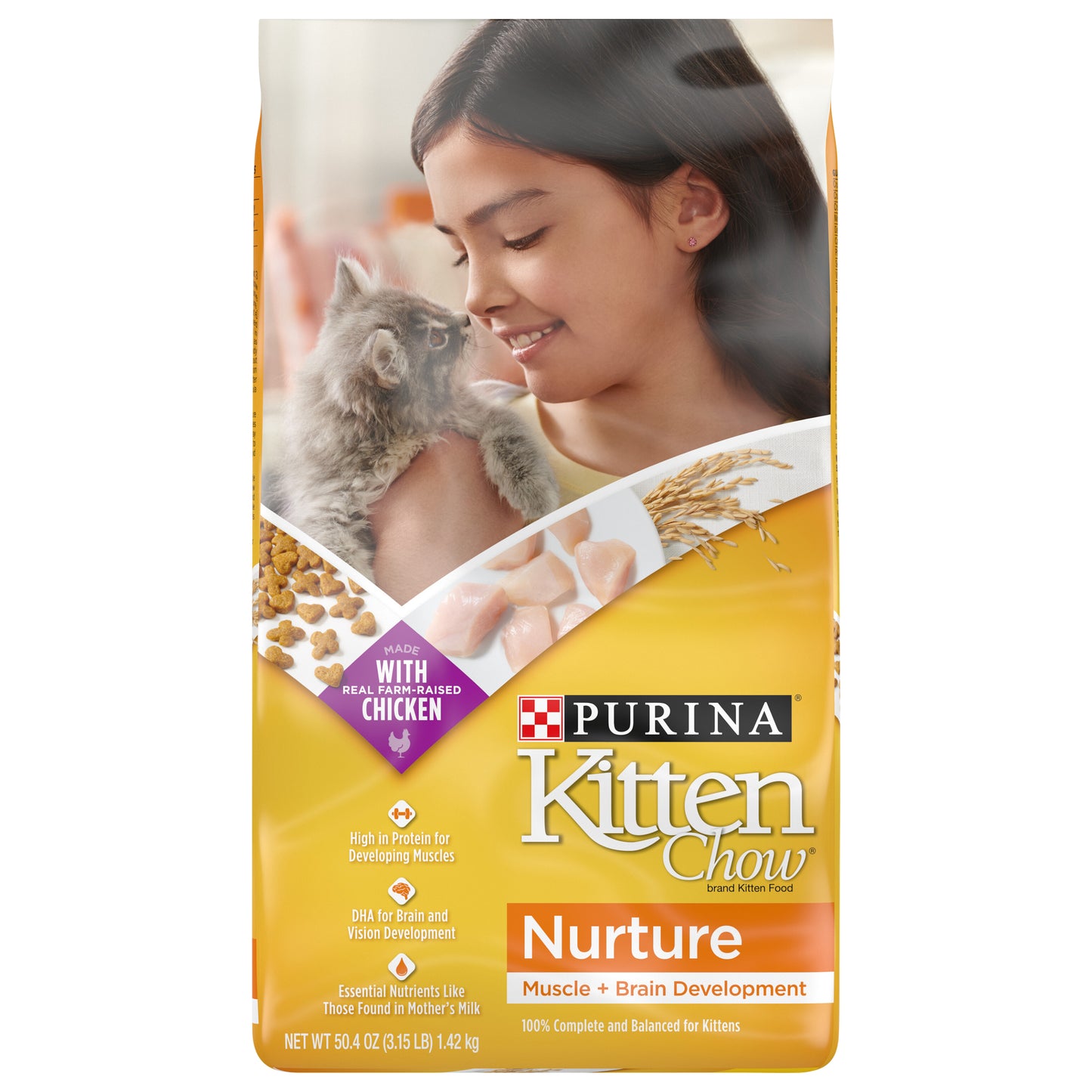 Purina Kitten Chow Dry Kitten Food, Nurture Muscle + Brain Development - 3.15 lb. Bag
