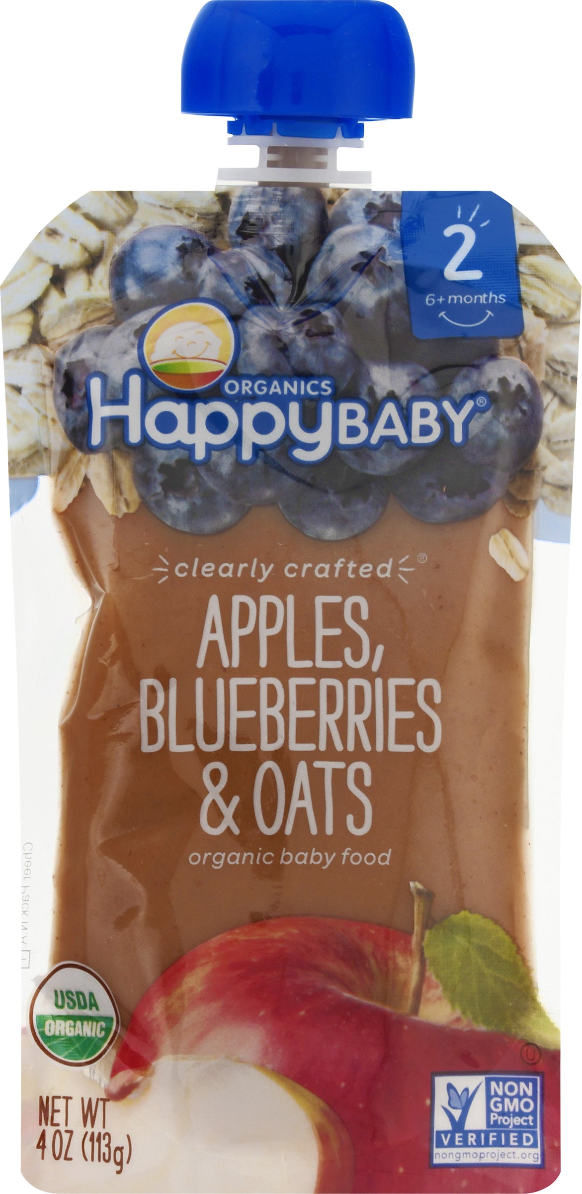 HappyBaby Organics 2 (6+ Months) Apples, Blueberries & Oats 4 oz