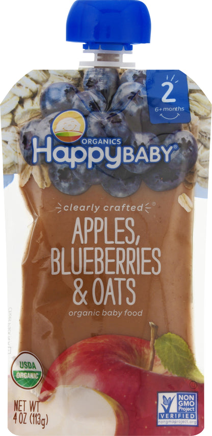 HappyBaby Organics 2 (6+ Months) Apples, Blueberries & Oats 4 oz