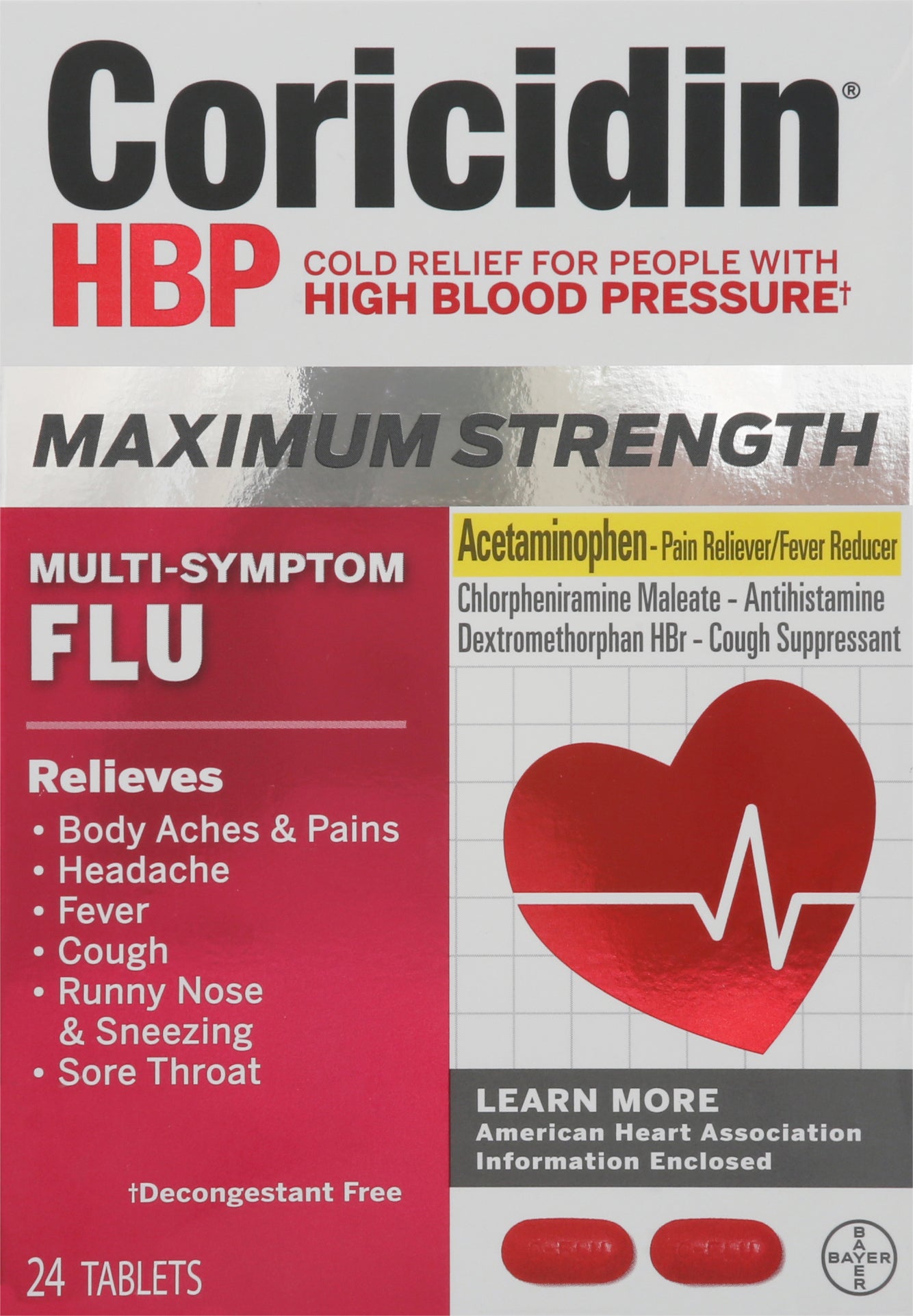 Coricidin HBP Maximum Strength Multi-Symptom Flu 24 Tablets