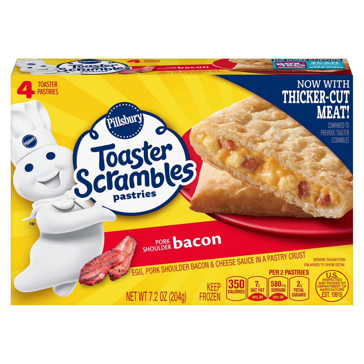 Pillsbury Toaster Scrambles, Bacon, Frozen Pastries, 4 ct, 7.2 oz