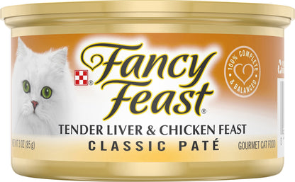 Purina Fancy Feast Grain Free Pate Wet Cat Food, Tender Liver & Chicken Feast - 3 oz. Can