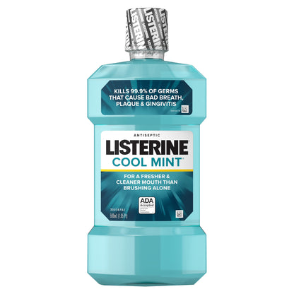 Listerine Cool Mint Antiseptic Mouthwash, Bad Breath & Plaque, 500 mL