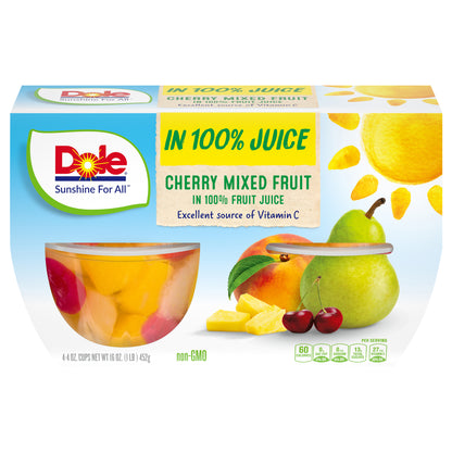 DOLE® Fruit Bowls® 100% Fruit Juice Cherry Mixed Fruit 4 - 4 oz Cups