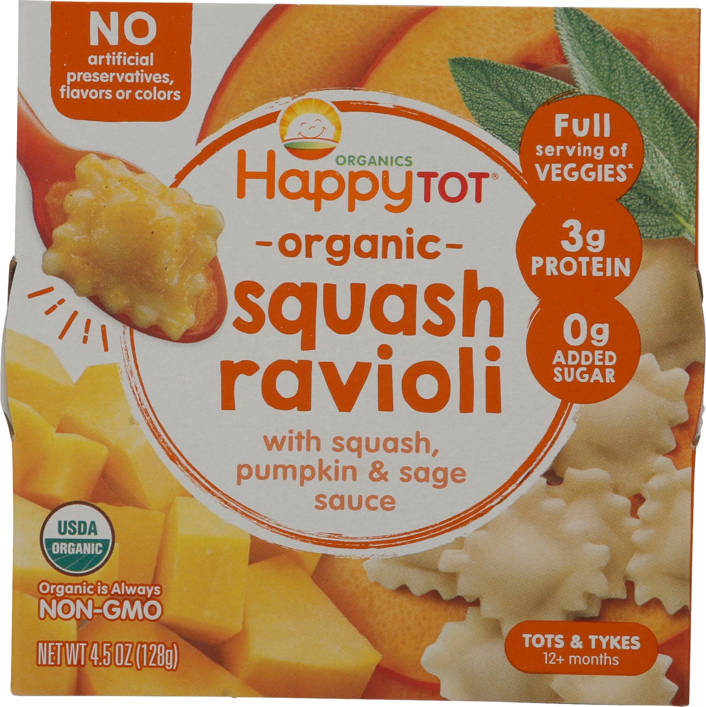 Happy Tot Organics Organic Tots & Tykes (12+ Months) Squash Ravioli 4.5 oz