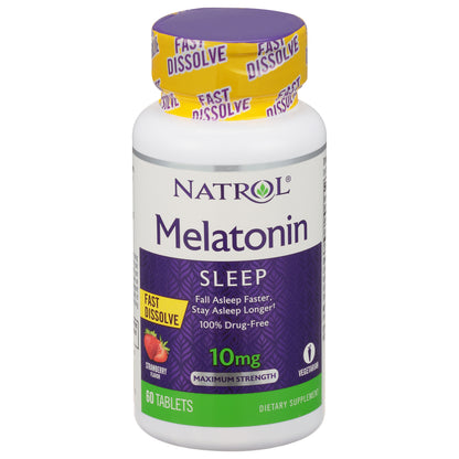 Natrol Sleep 10 mg Maximum Strength Tablets Strawberry Flavor Melatonin 60 Tablets 60 ea
