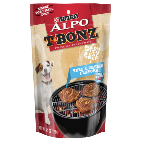 Purina ALPO Made in USA Facilities Dog Treats, Tbonz Beef & Cheese Flavors - 4.5 oz. Pouch