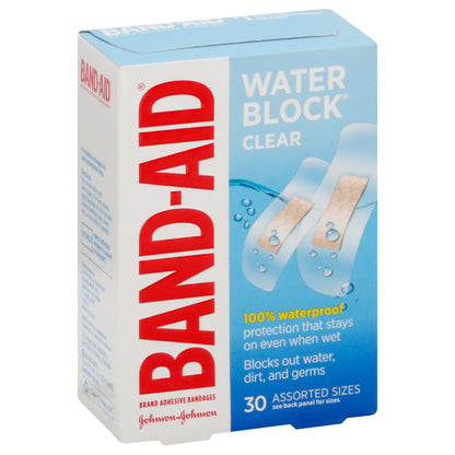 Band Aid Water Block Clear Assorted Sizes Bandages 30 ea