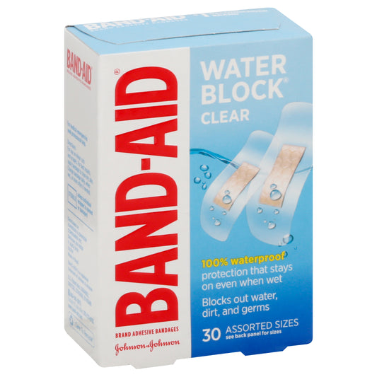 Band Aid Water Block Clear Assorted Sizes Bandages 30 ea