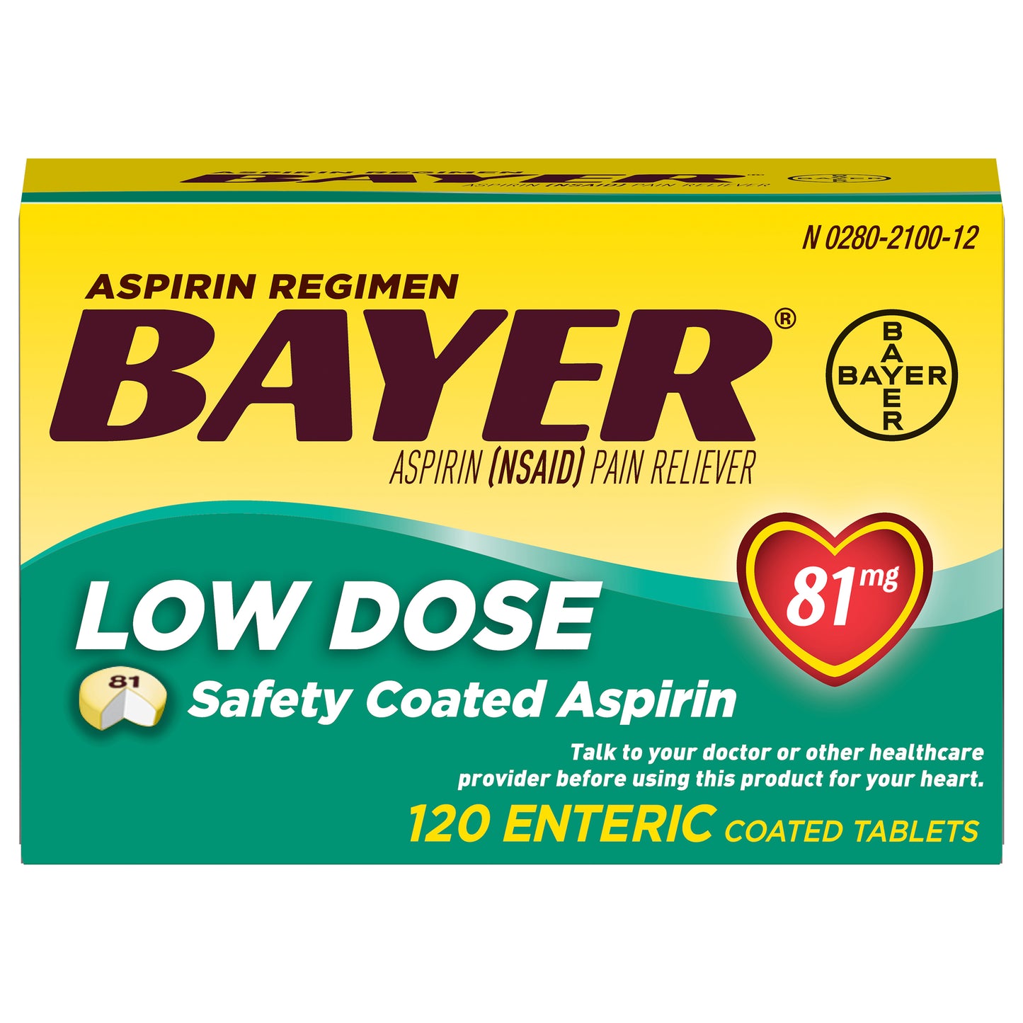 Bayer Coated Tablets Low Dose 81 Mg Aspirin 120 ea Box