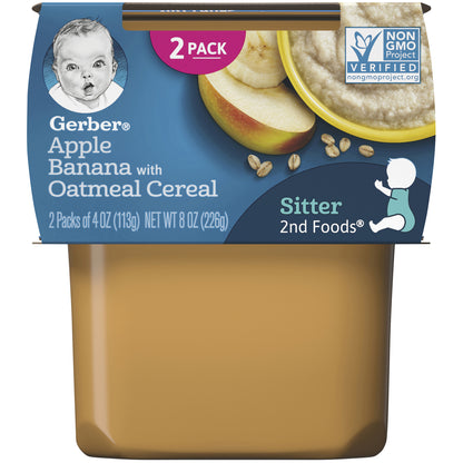 Gerber 2nd Foods Apple Banana with Oatmeal Baby Food, 4 oz. Tubs, 2 Count