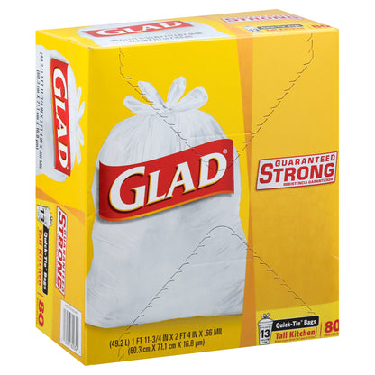 Glad Quick-Tie Guaranteed Strong 13 Gallon Kitchen Bags 80 ea