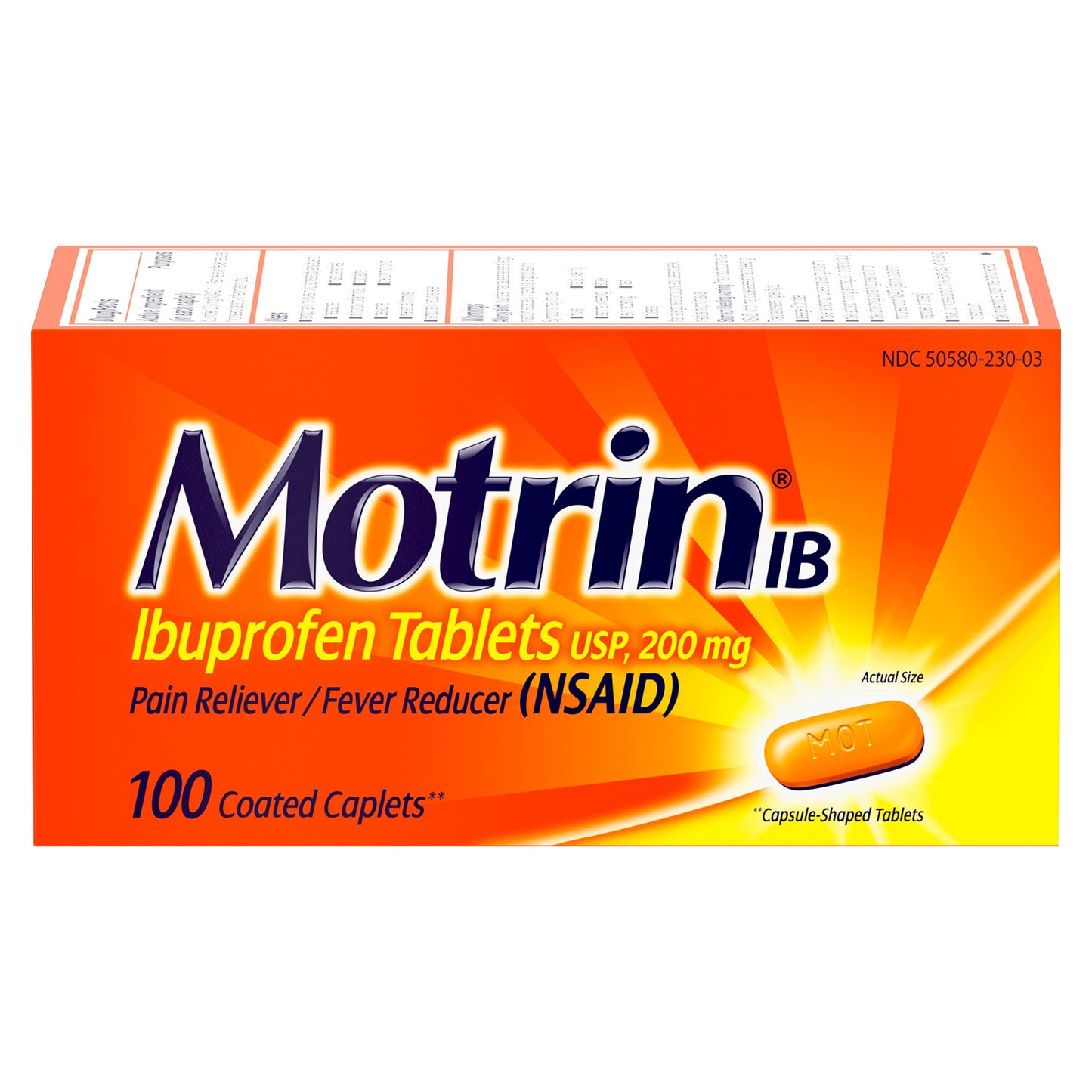 Motrin IB, Ibuprofen 200mg Tablets for Pain & Fever Relief, 100 ct