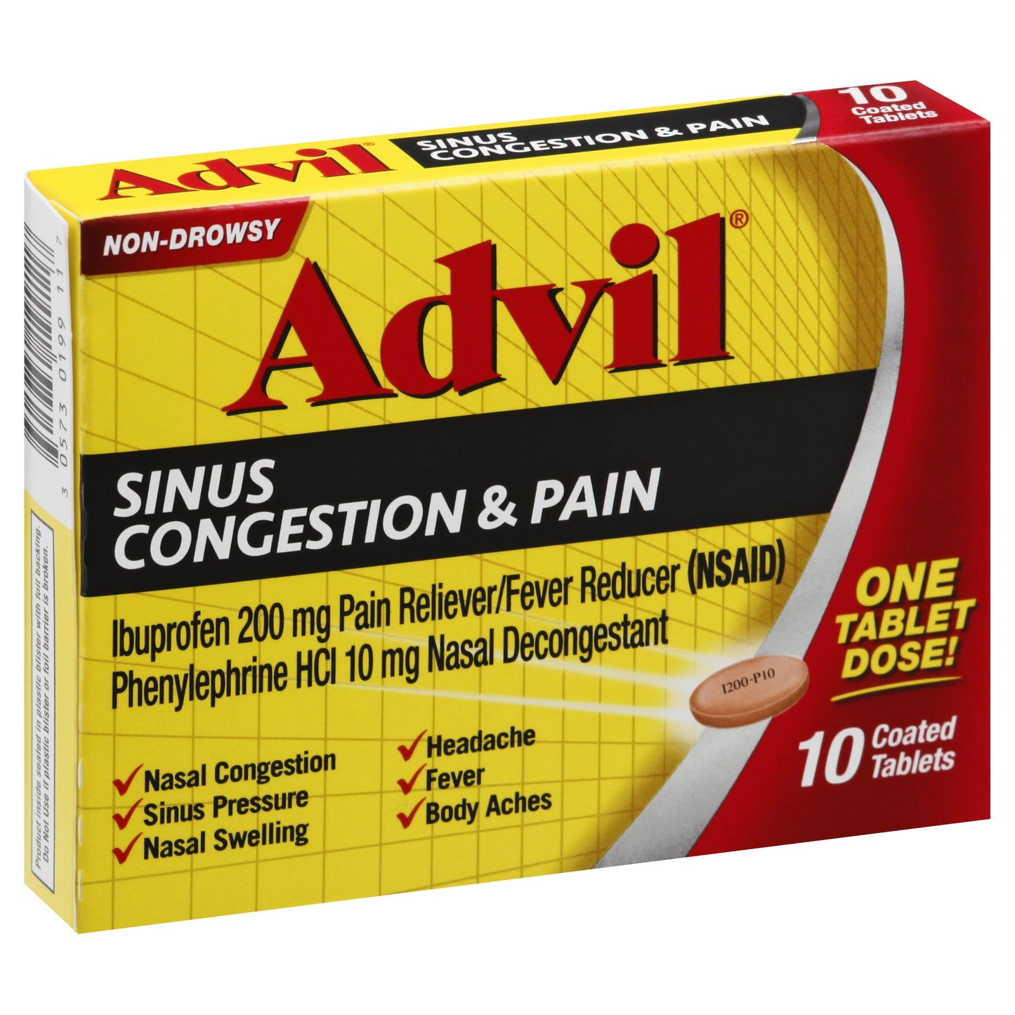 Advil Non-Drowsy Coated Tablets Sinus Congestion & Pain 10 ea
