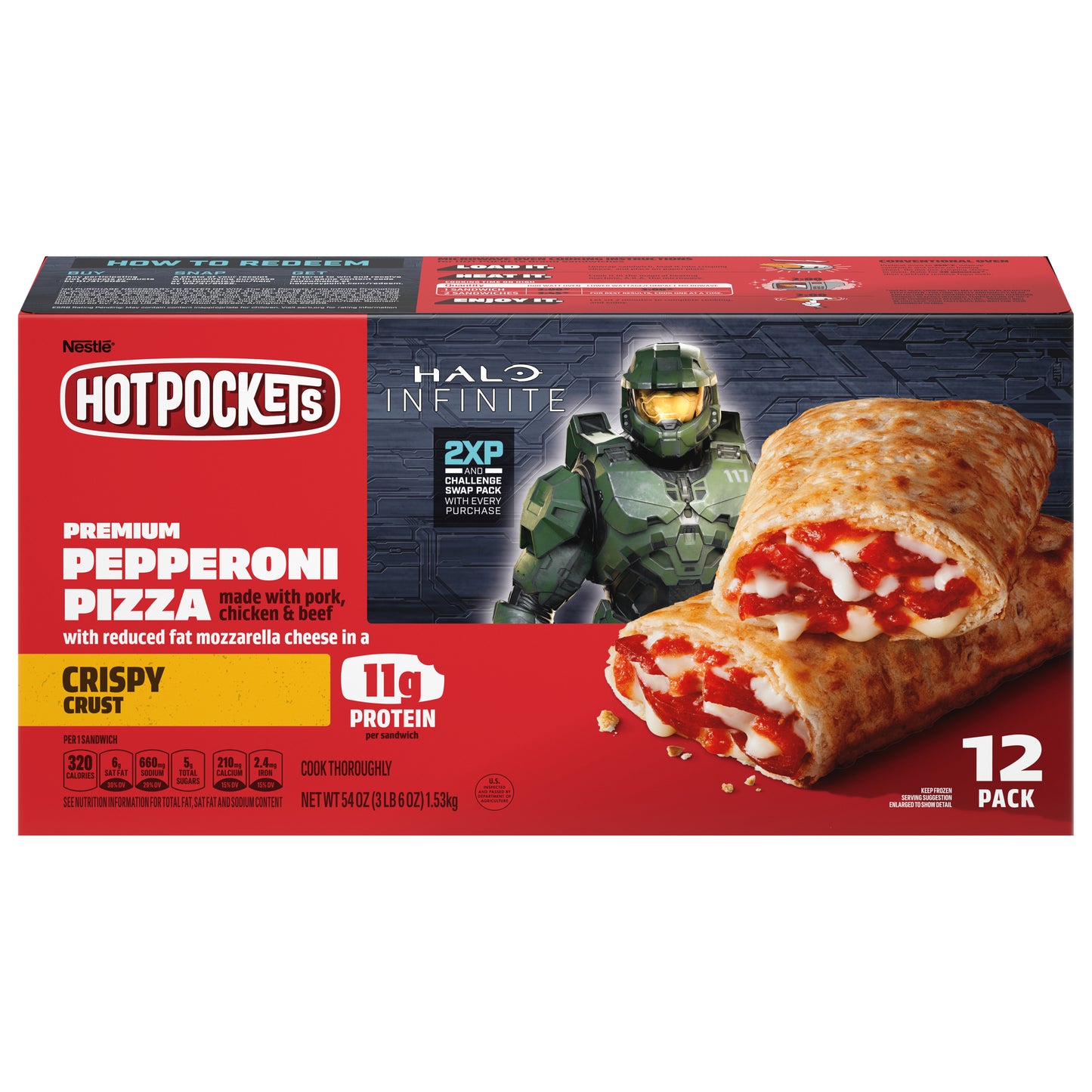 Hot Pockets Pepperoni Pizza Crispy Crust Halo Promo 12 pack 54 oz