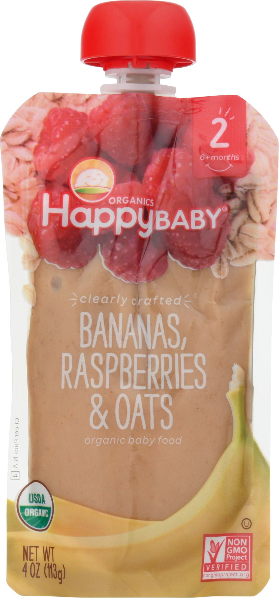HappyBaby Organics Organic 2 (6+ Months) Bananas, Raspberries & Oats Baby Food 4 oz
