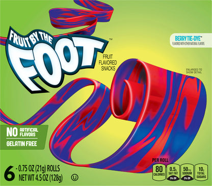 Fruit by the Foot Fruit Flavored Snacks, Berry Tie-Dye, 4.5 oz, 6 ct