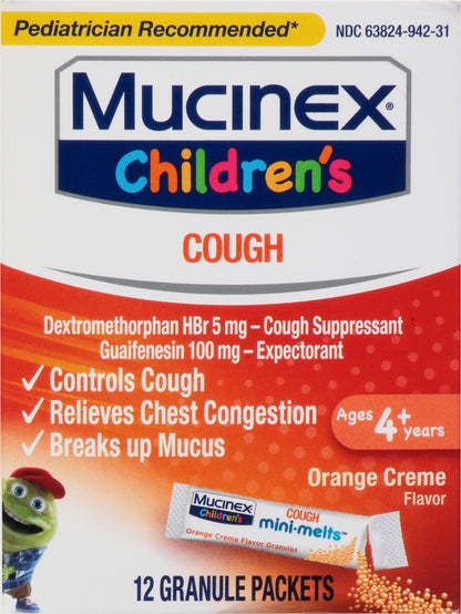 Mucinex Children's Orange Creme Flavor Cough 12 Granule Packets Box